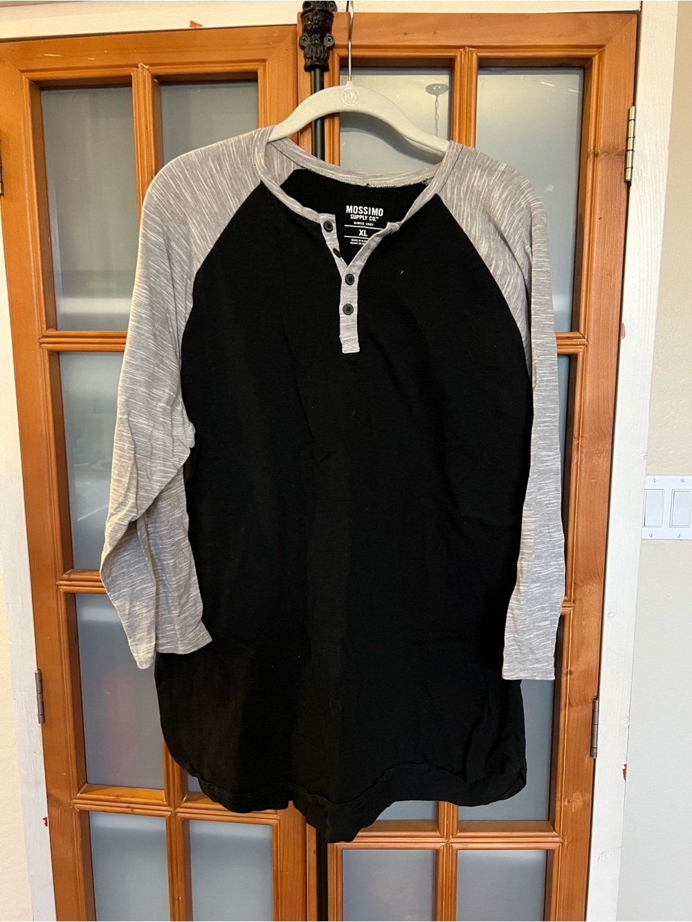 Mossimo Supply Co. Black and Gray Raglan Henley Long-Sleeve Shirt